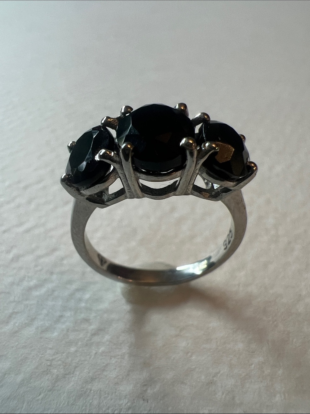 Sterling Silver Black Stone Three-Stone Ring - Picture 2 of 5